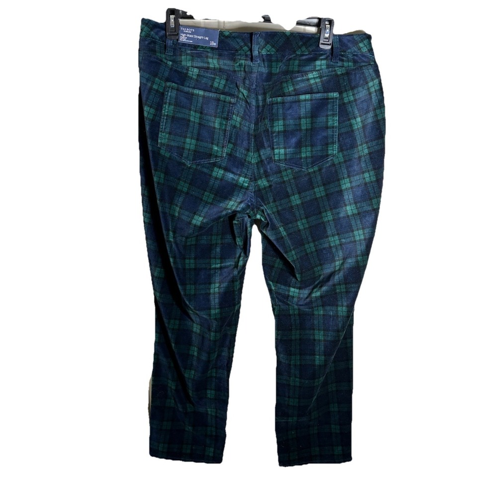 Talbots NWT Woman's Size 18W Black Watch Plaid Velveteen Straight Leg Pants